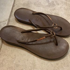 Brown Havaianas Flip Flops with Gold Detail